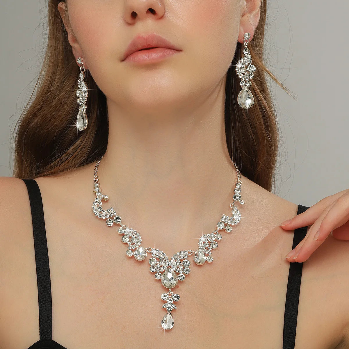 3PC women's fashionable and trendy temperament, leaf floral necklace, earrings, jewelry set, wedding banquet party, holiday gift
