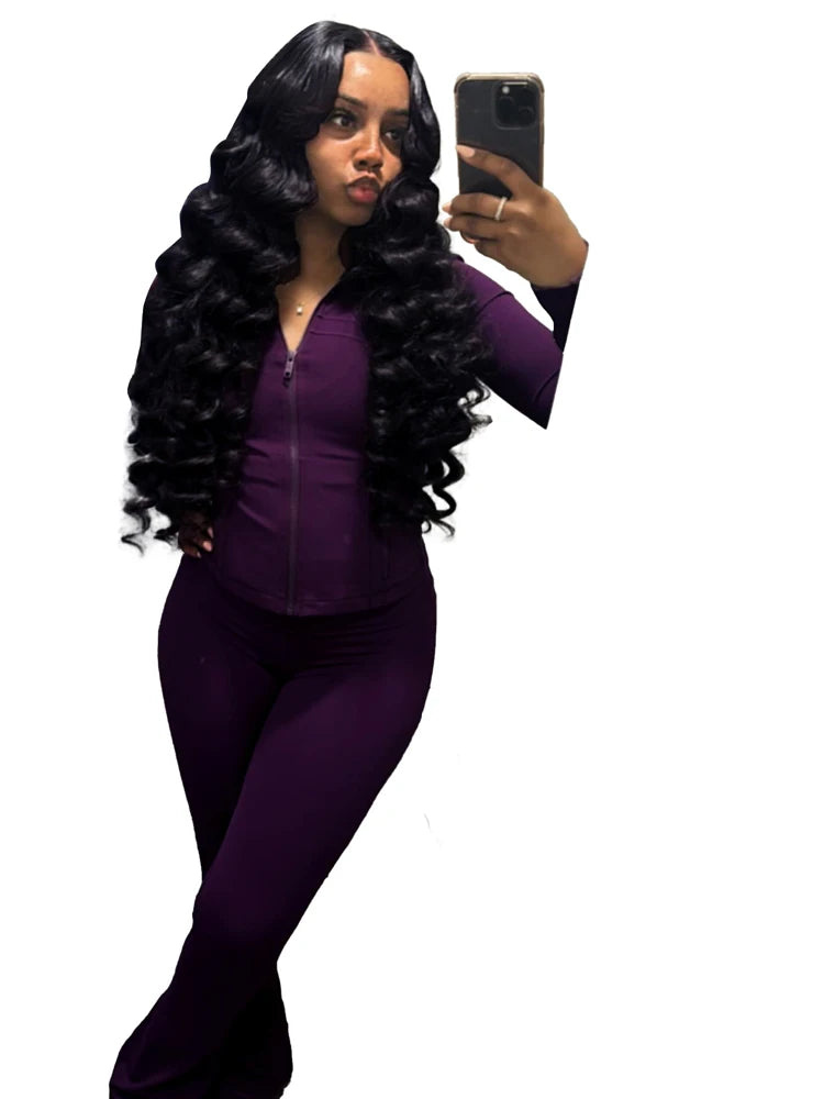 Fall Women Sport Loungewear Sexy Tight Long Sleeve Flared Pants Two Piece Set Active Gym 2 Piece Matching Sets Tracksuit Outfits
