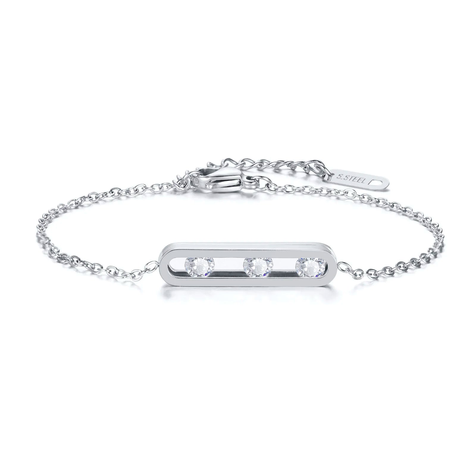 Fashion Cubic Zirconia Bracelet, Stainless Steel Thin Chain Link Bracelets for Women, Minimalist Charm Jewelry