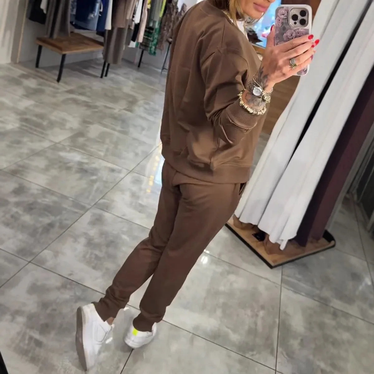 Casual Solid Color Women's Jacket And Women Suit Autumn Winter Loose Sports Sweatshirt + Small Feet Trousers 2-piece Set Female