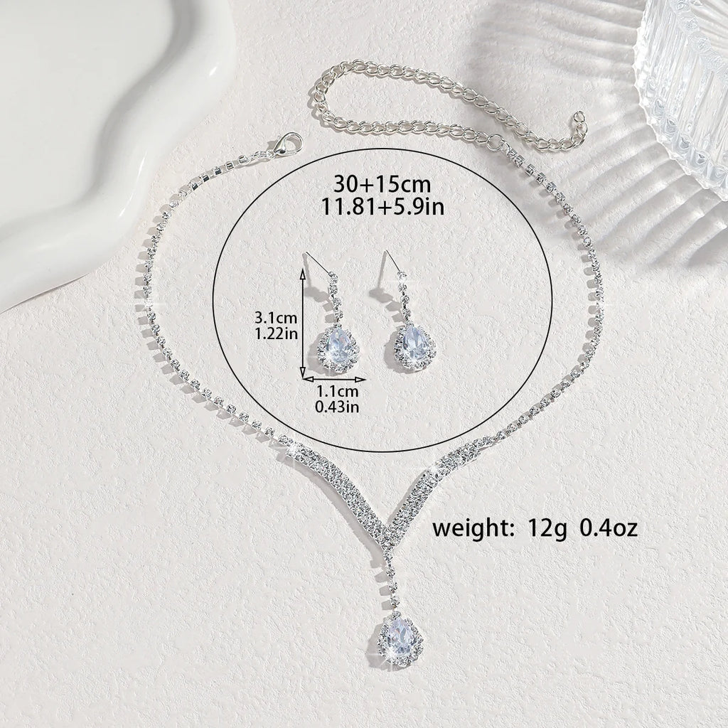 Cross-Border E-Commerce Bridal Jewelry European and American Rhinestone Necklace Earrings Ear Studs Wedding Jewelry Set