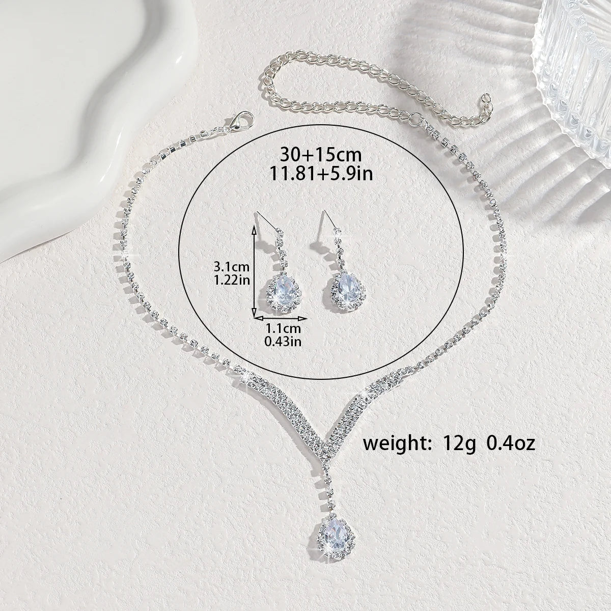 Cross-Border E-Commerce Bridal Jewelry European and American Rhinestone Necklace Earrings Ear Studs Wedding Jewelry Set