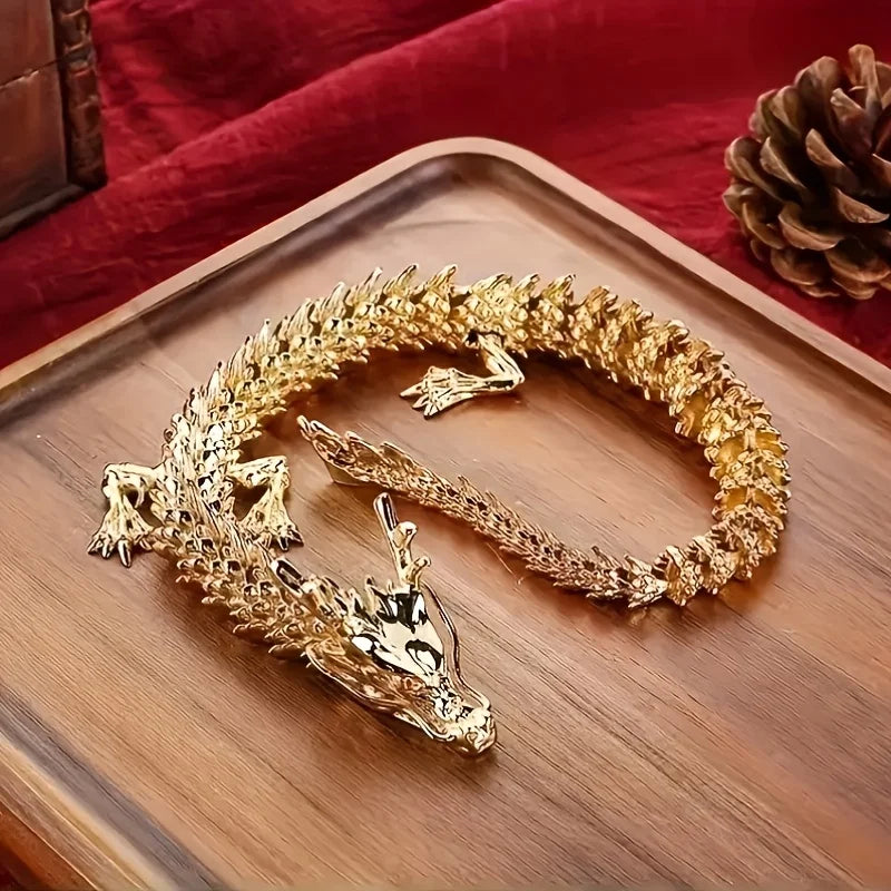Majestic 3D alloy golden dragon statue with movable limbs - home desktop decoration, symbol of power and good luck