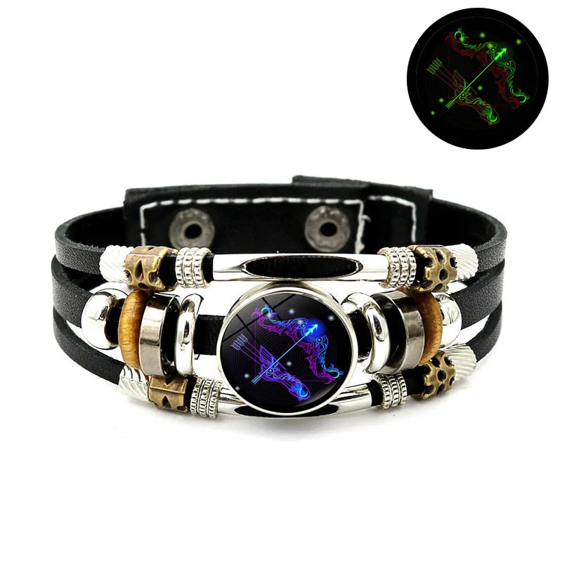 Constellations Luminous Leather Bracelet Retro Multi-layer Beaded Leather Bracelet Jewelry Gifts for Men Women Couples