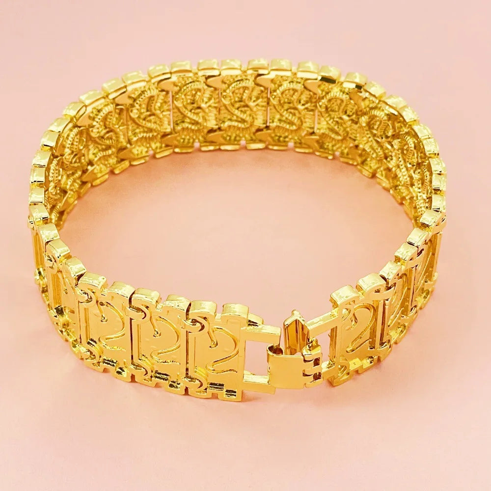 24K Gold AU999 2CM Dragon Bracelet Men - Premium 2CM gold, auspicious dragon, for business & important events