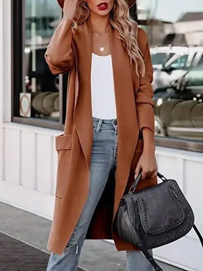 2025 New Women's Coat Long Cardigan Pocket Loose Fashion Elegant Top Simple Versatile Jacket for Female