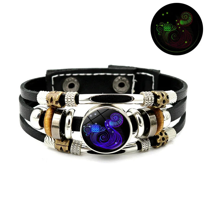 Constellations Luminous Leather Bracelet Retro Multi-layer Beaded Leather Bracelet Jewelry Gifts for Men Women Couples