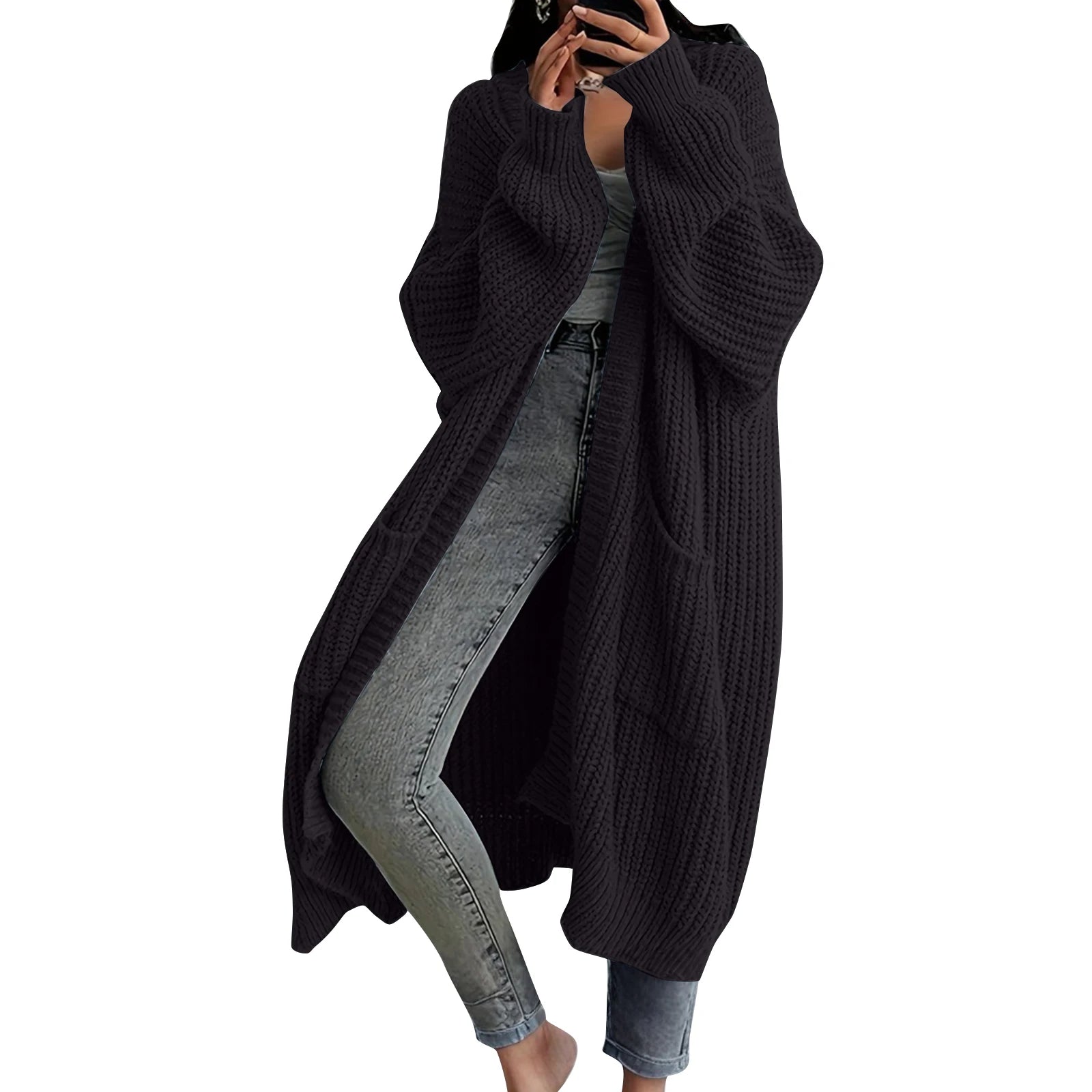 Women's Loose Long Knitted Cardigan Sweater Coat Autumn Winter Long Sleeved Long Knitwear Female Street Fashion Sweater Jacket
