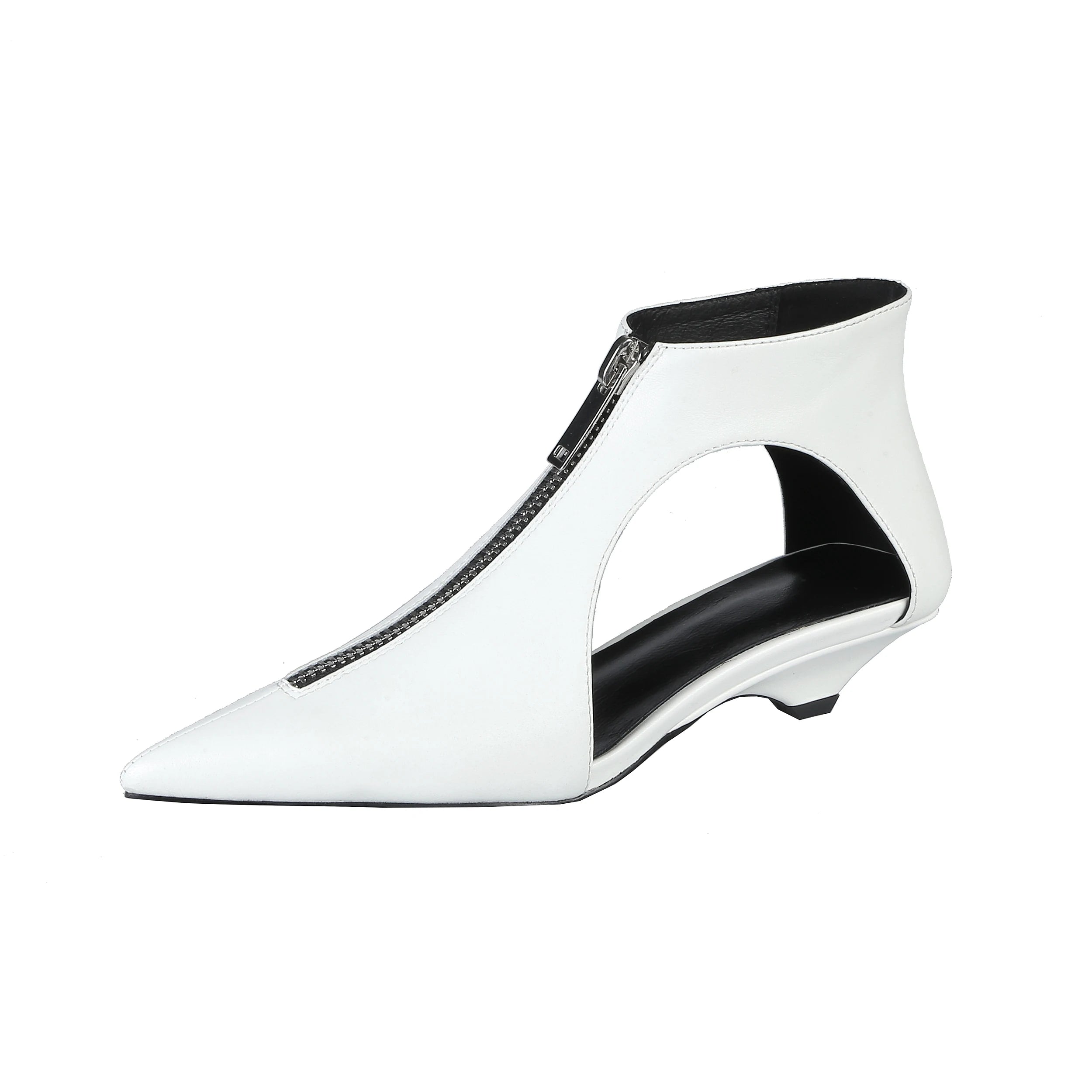Original Design 2025 Spring Leather Women's Casual Black White Summer Boots Trendy Fashion Boots High Heels Zipper Shoes Woman