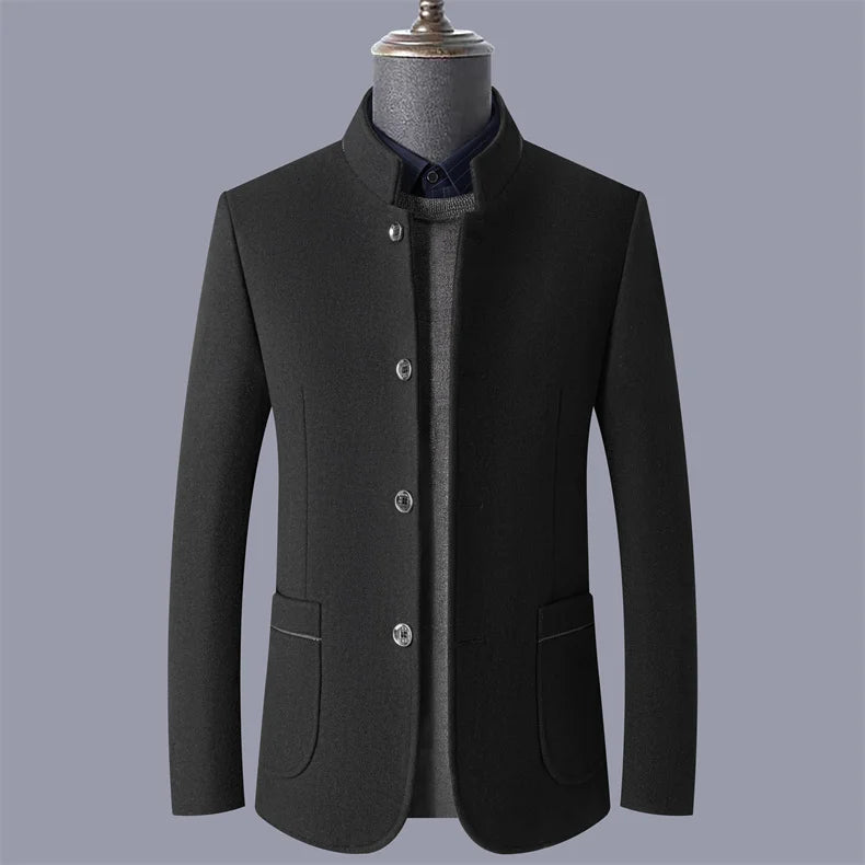 Autumn and winter woolen coats, men's young and middle-aged woolen jackets, stand-up collar woolen overcoats