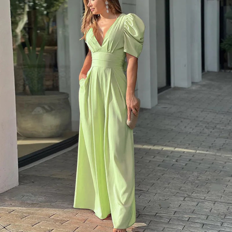 2025 New European American Short-sleeved Fashionable and Elegant Wide-leg Jumpsuits