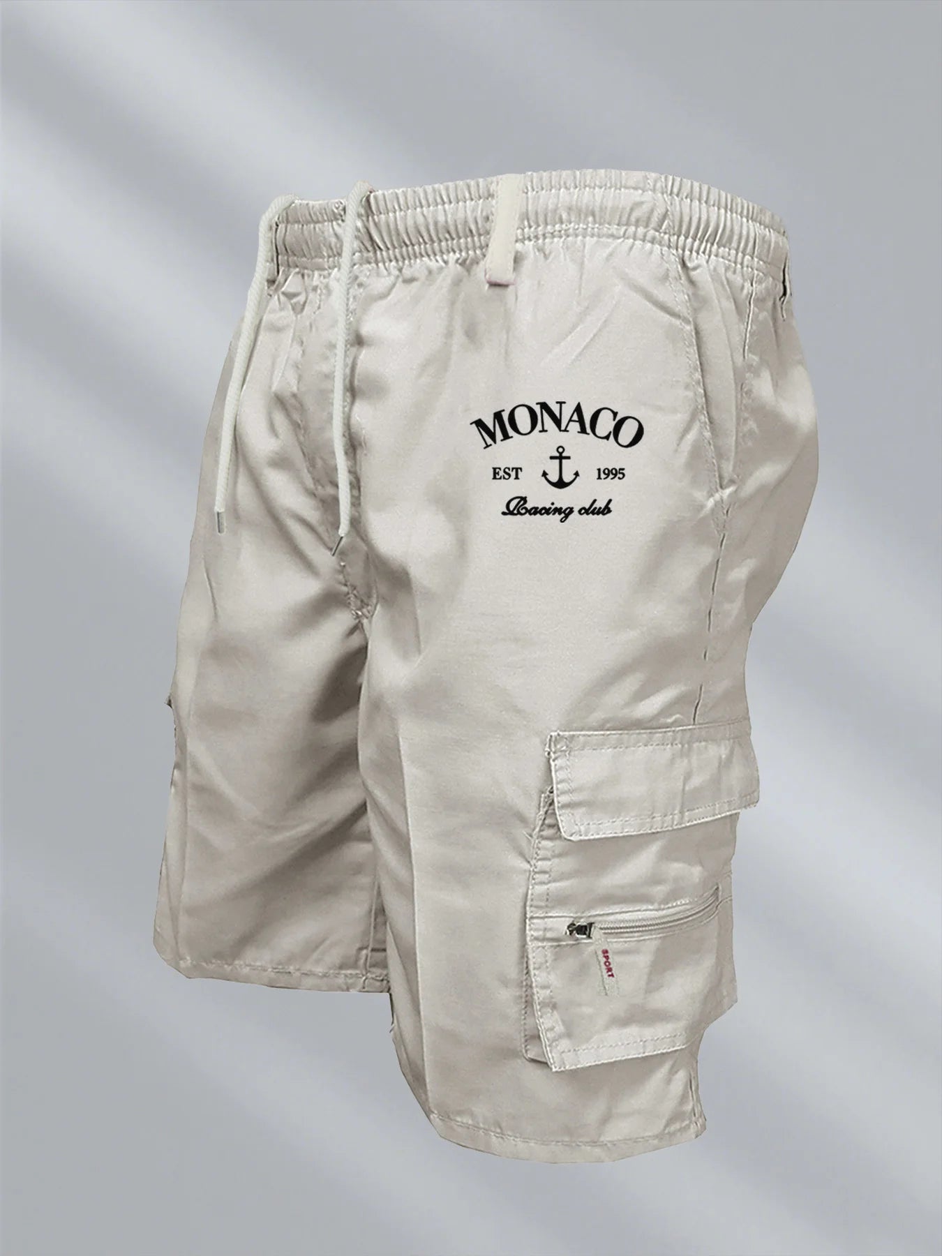 Monaco Flag Printed Cargo Shorts Summer Men's Tactical Shorts Casual Loose Multi-pockets Elastic Waist Work Jogging Short Pants