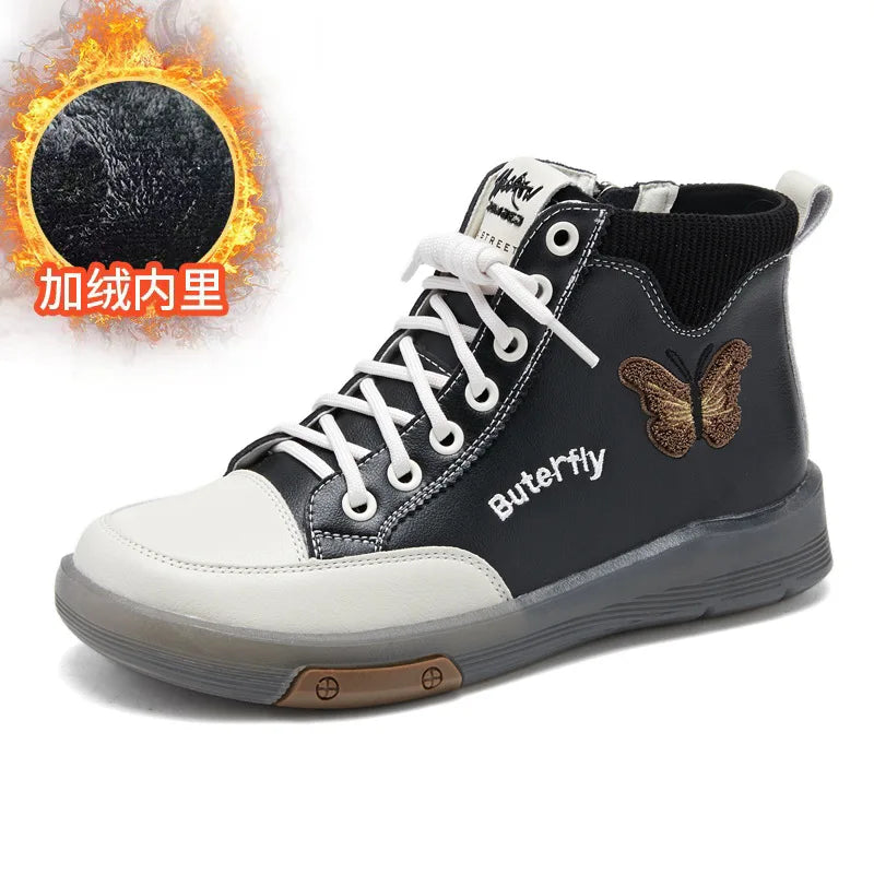 2025 Fashion Women Boots Genuine Leather White Ankle Boots Female Casual Sneakers Plus Size Soft Bottom High Top Women's Shoes