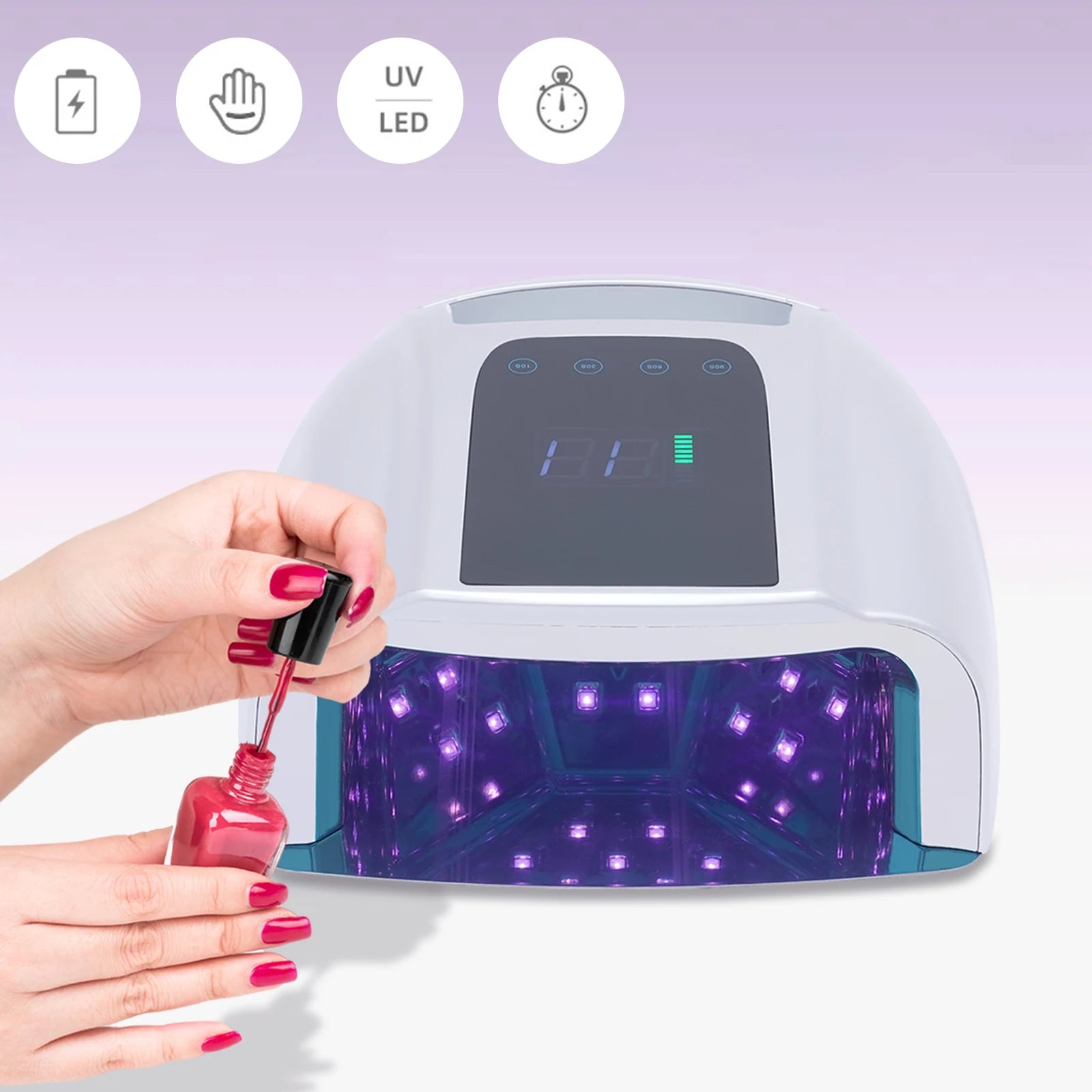 Nail Dryer 96W 42-Bead Professional Rechargeable UV LED Portable Cordless Nail Lamp Machine with Removable Stainless Steel