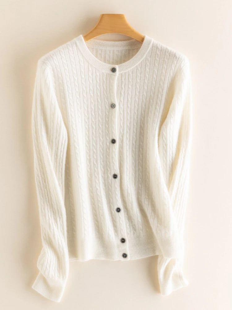2025 Autumn Winter O Neck Cardigan Women Sweater New Casual Versatile Tops Solid Long Sleeve Single Breasted Cable Knit Sweater