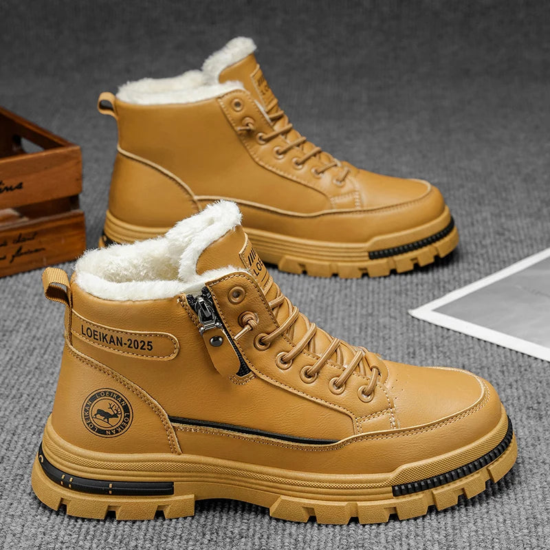 2025 Winter New Men's Snow Boots, Thickened & Cotton-Lined, Versatile Trendy Style, Outdoor Wear with Street Vibe