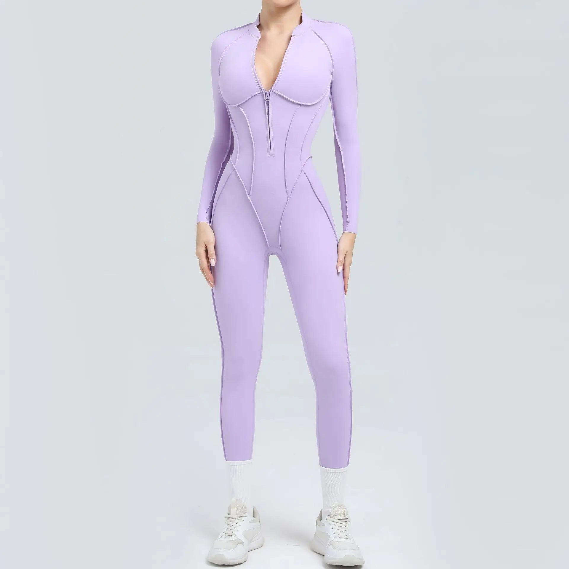 New Women One Piece Sexy V Back Tracksuit Yoga Clothing Clowns Women Long Sleeves Training Suits One-Piece Suit Without Backrest