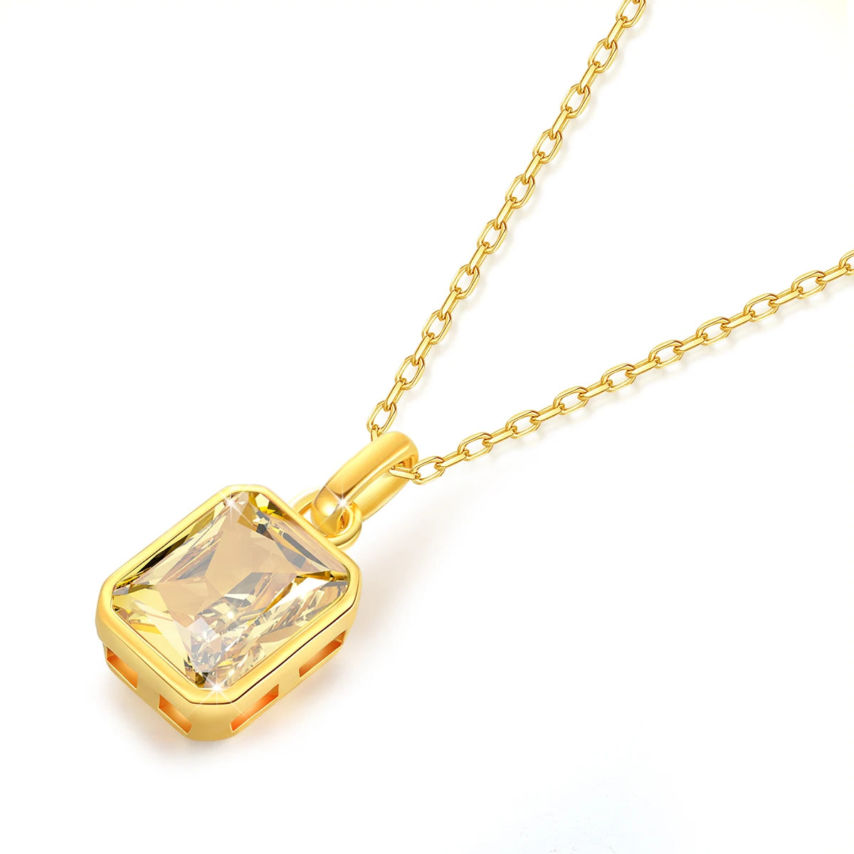 Szjinao 100% Real 18k Gold Necklace For Women 8*10mm Yellow Stone Rectangle With Certificate AU750 K Gold Pendant Wedding Gift