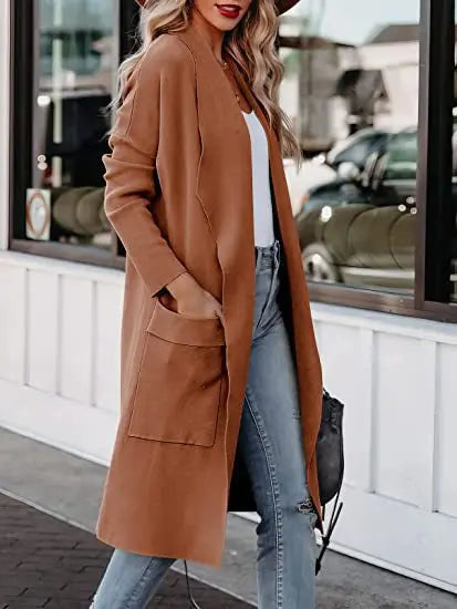 2025 New Women's Coat Long Cardigan Pocket Loose Fashion Elegant Top Simple Versatile Jacket for Female