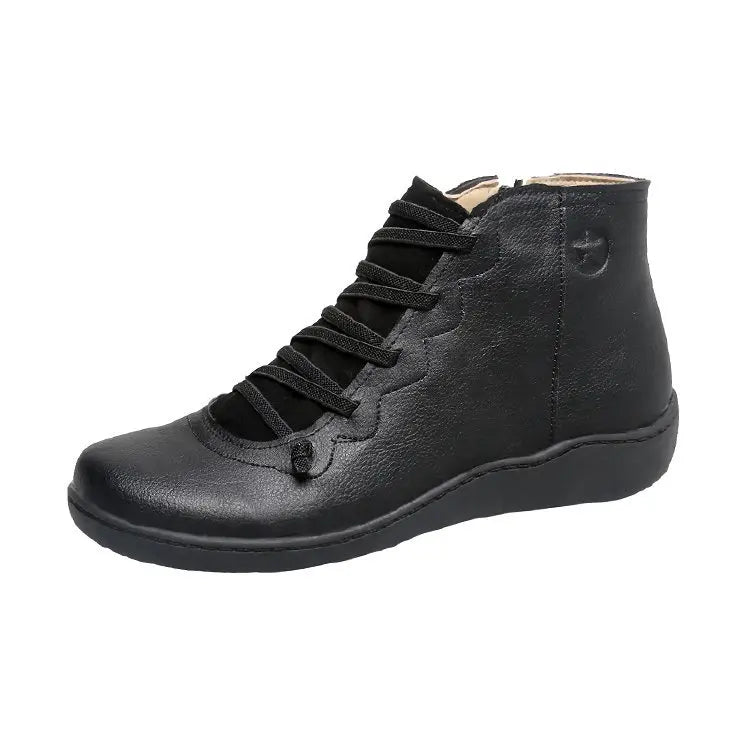 Snow Boots  Women Winter Genuine leather Ankle Spring flat Shoes woman Short Vintage Boots With Fur 2022 for women lace up boots
