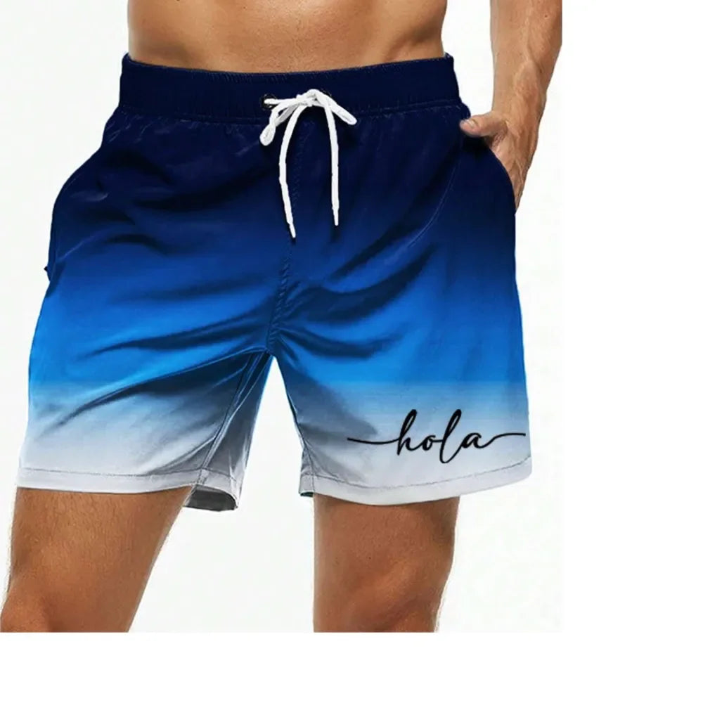 Fashion Letter Design Mens Print Shorts Summer Men's Swim Trunks Elastic Waist 3D Print  Hola Graphics Gradient Breathable Short