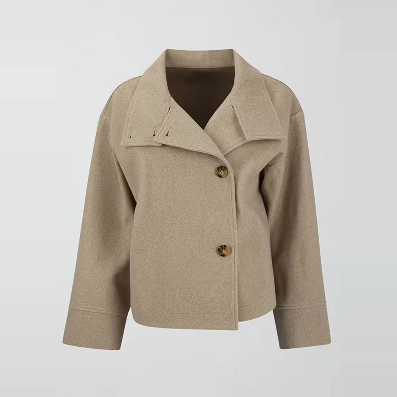 Stand Collar Women Winter Woolen Coats 2025 Spring Single Breasted Loose Female Long Sleeve Jacket Office Lady Street Short Coat