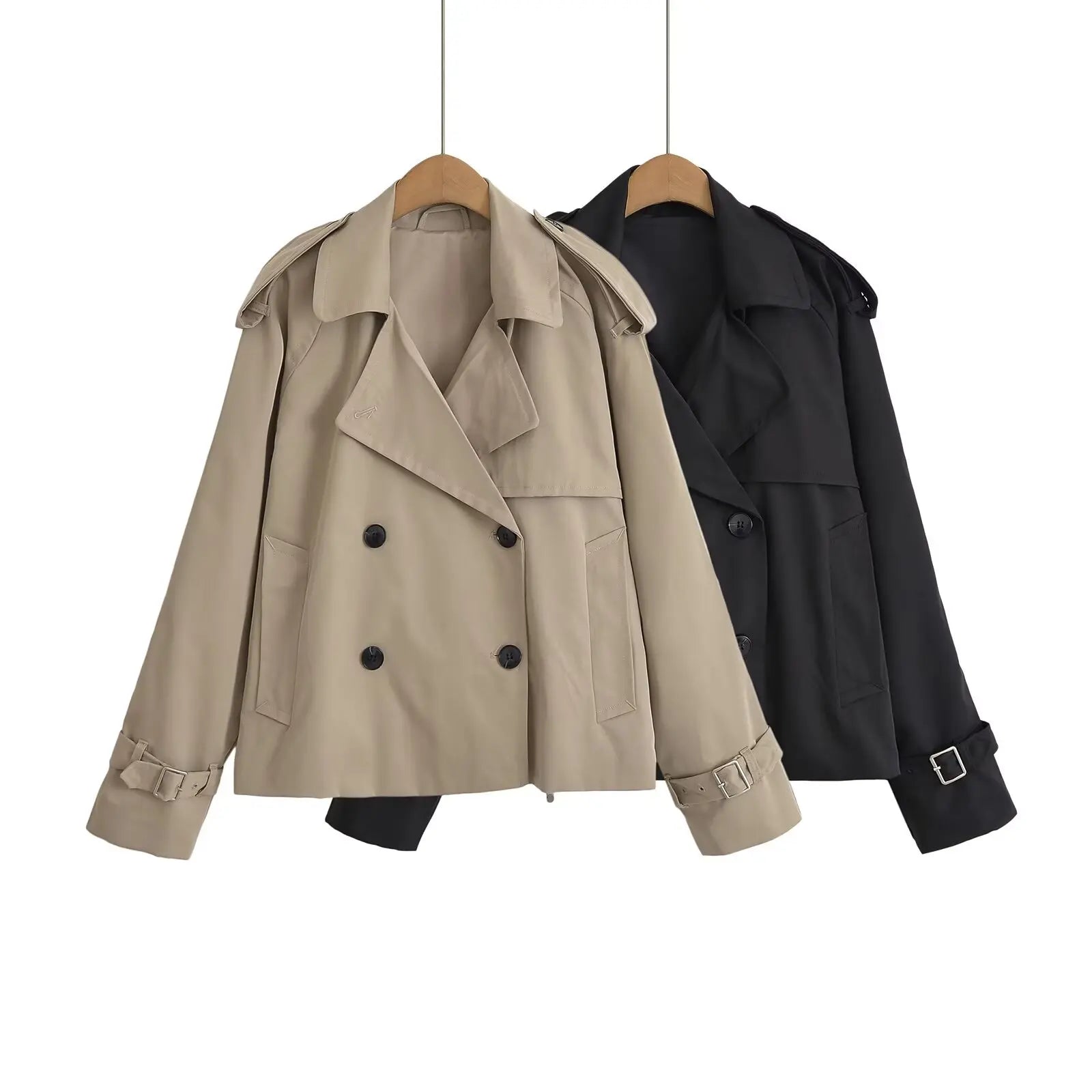 European and American style autumn new style fashionable and versatile double-breasted short windbreaker jacket with lapel