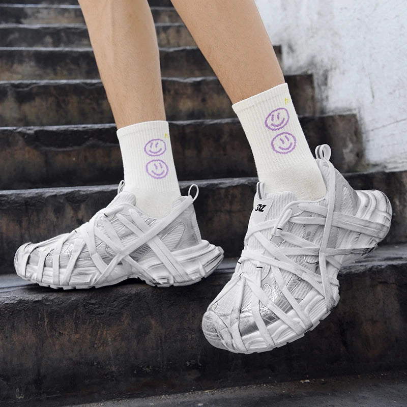 Men's Lace Up Street Sneakers Niche Thick Splicing Mixed Color Sports Shoes Arrival Vulcanization Shoes Punk Breathable Women