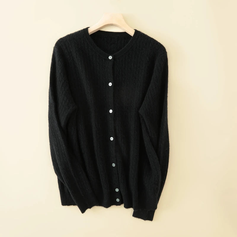 2025 Autumn Winter Women Sweater Solid O Neck Cardigan New Casual Versatile Tops Long Sleeve Single Breasted Cable Knit Sweater