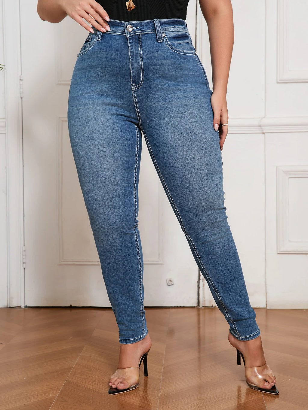 Plus Size High Waisted Skinny Jeans for Women Stretch Slim Fit Denim Pants Curvy Tummy Control Casual Wear Ladies Jeans