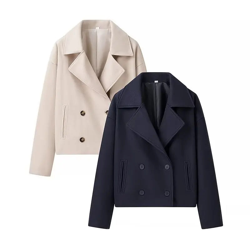2024 autumn new women's clothing style fashionable and versatile long sleeved double breasted short woolen jacket