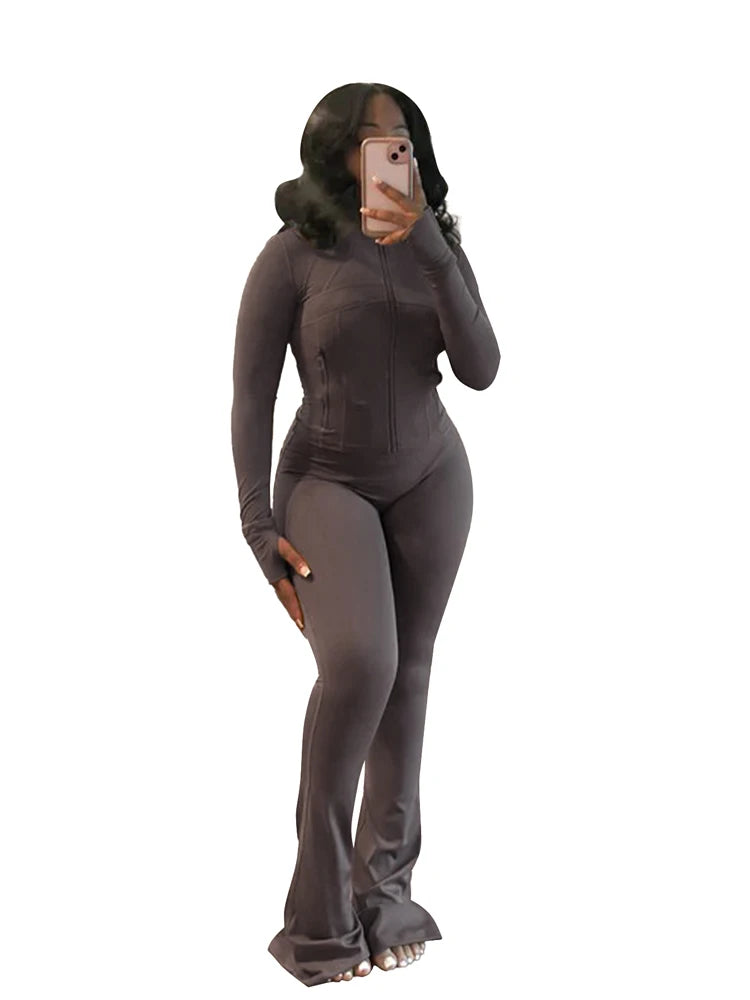 Fall Women Sport Loungewear Sexy Tight Long Sleeve Flared Pants Two Piece Set Active Gym 2 Piece Matching Sets Tracksuit Outfits