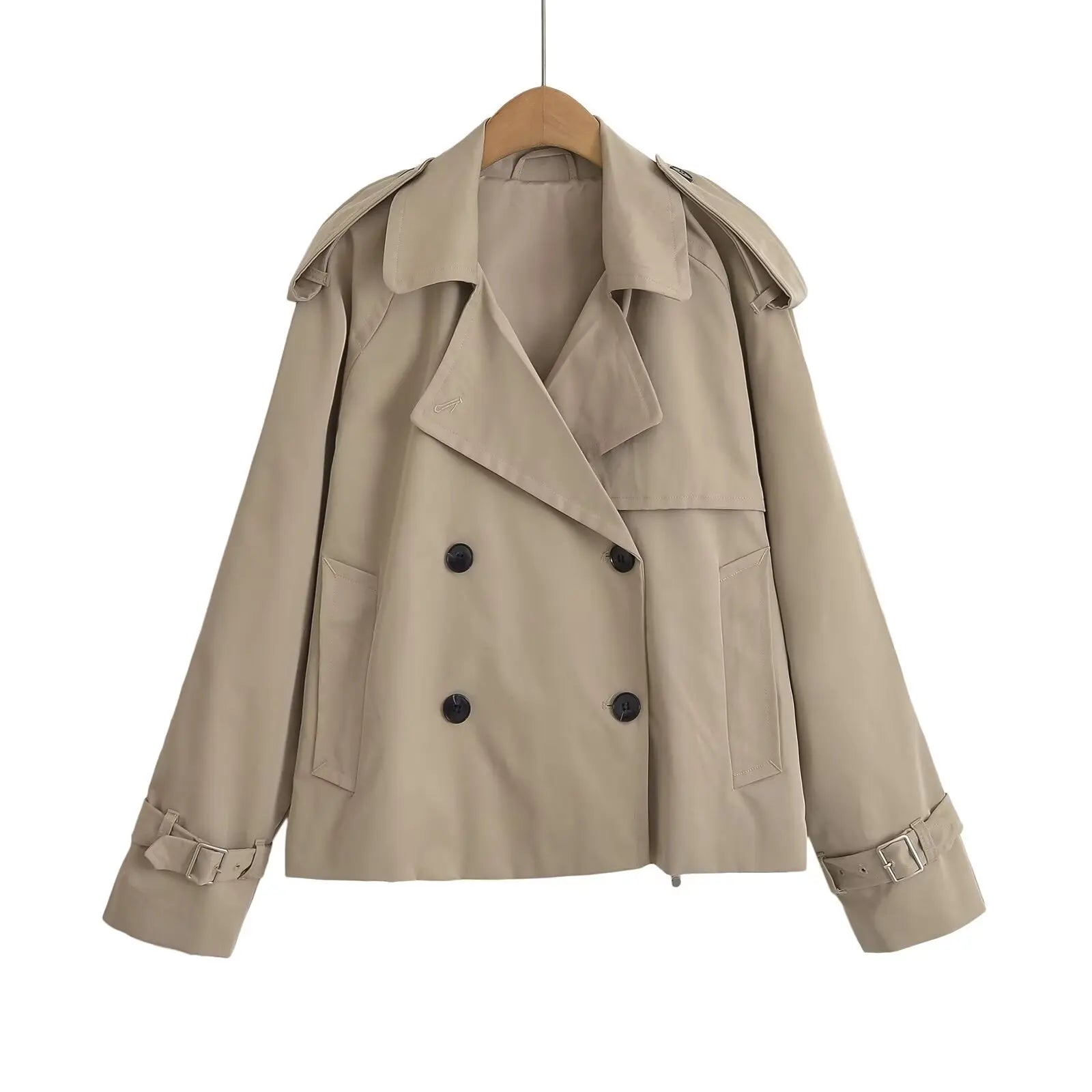 European and American style autumn new style fashionable and versatile double-breasted short windbreaker jacket with lapel