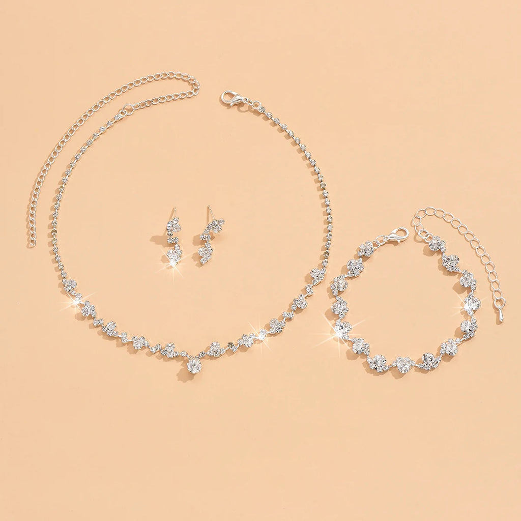 4-piece women's flower necklace with earrings and bracelet set, wedding party accessories