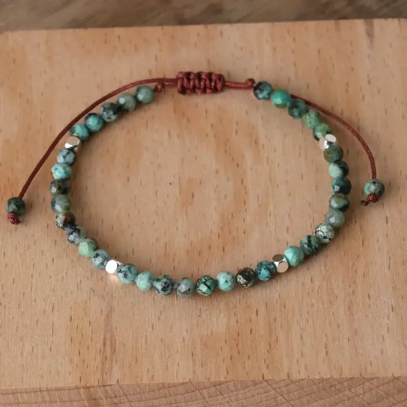 1 PC Bohemian 4mm Natural Stone African Turquoise Bracelet Adjustable Healing Crystal Charm Bracelets for Women Jewelry