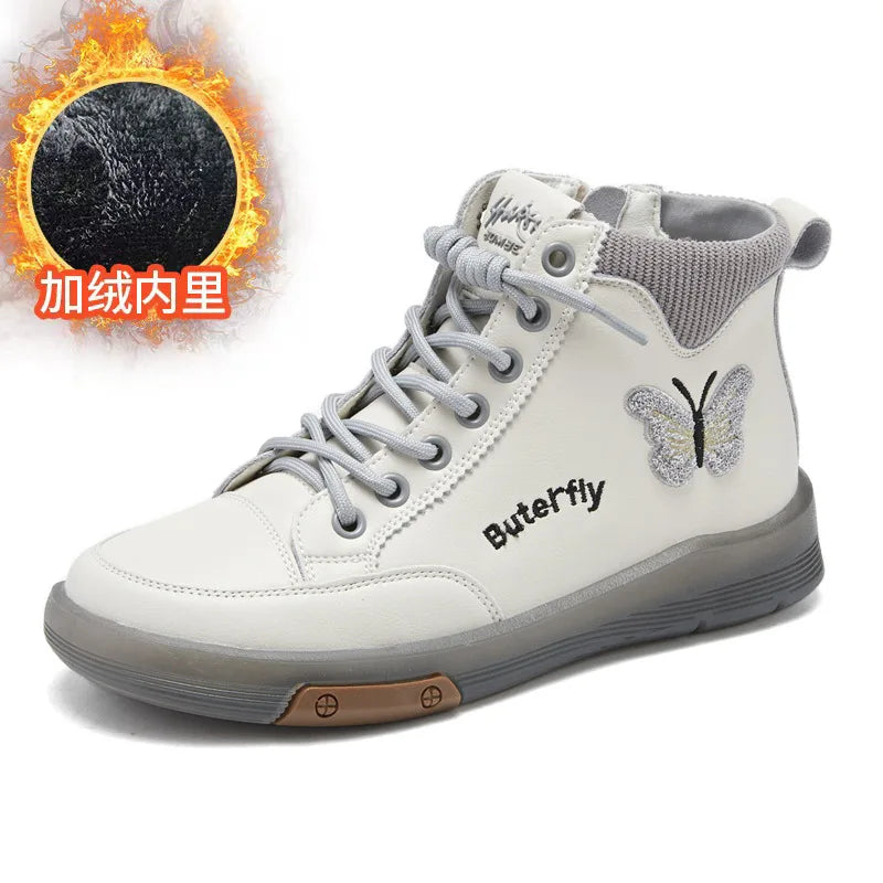 2025 Fashion Women Boots Genuine Leather White Ankle Boots Female Casual Sneakers Plus Size Soft Bottom High Top Women's Shoes
