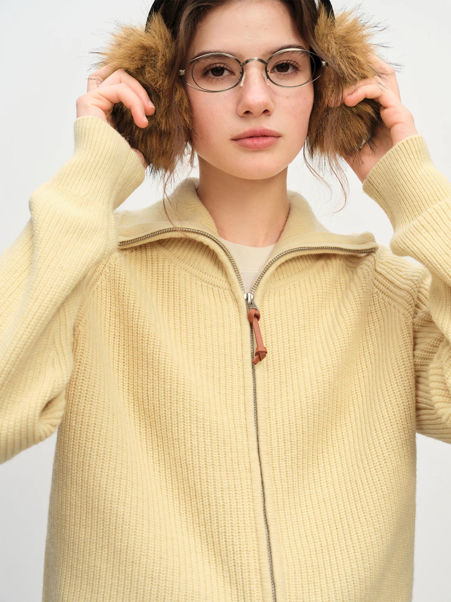 FSLE Autumn Sweater Women Loose Fit Wool Blend Knit Cardigan Fall Winter 2025 New Style Zipper Front Outerwear Top for Casual