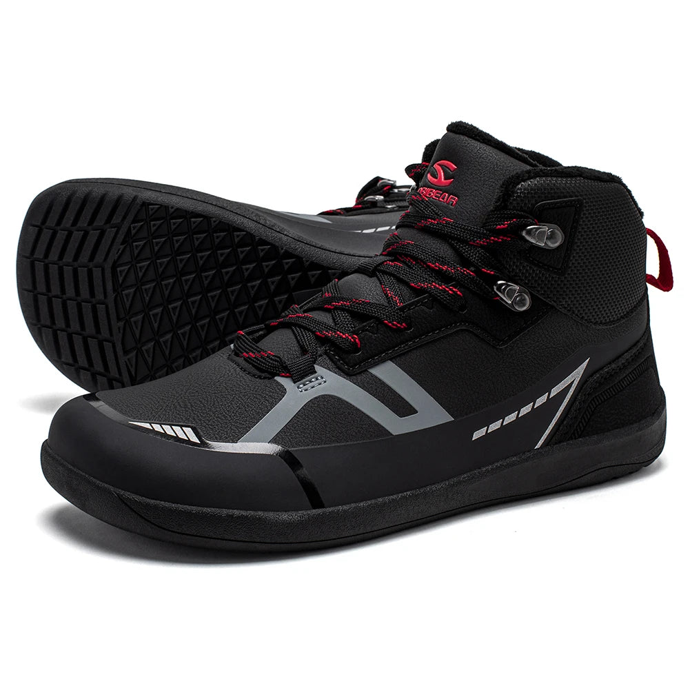 HOBIBEAR Barefoot Faux Fur Lined Ankle Boots Unisex Wide Toe Box Mid-Top Sneakers Outdoor Non-Slip Running Shoes