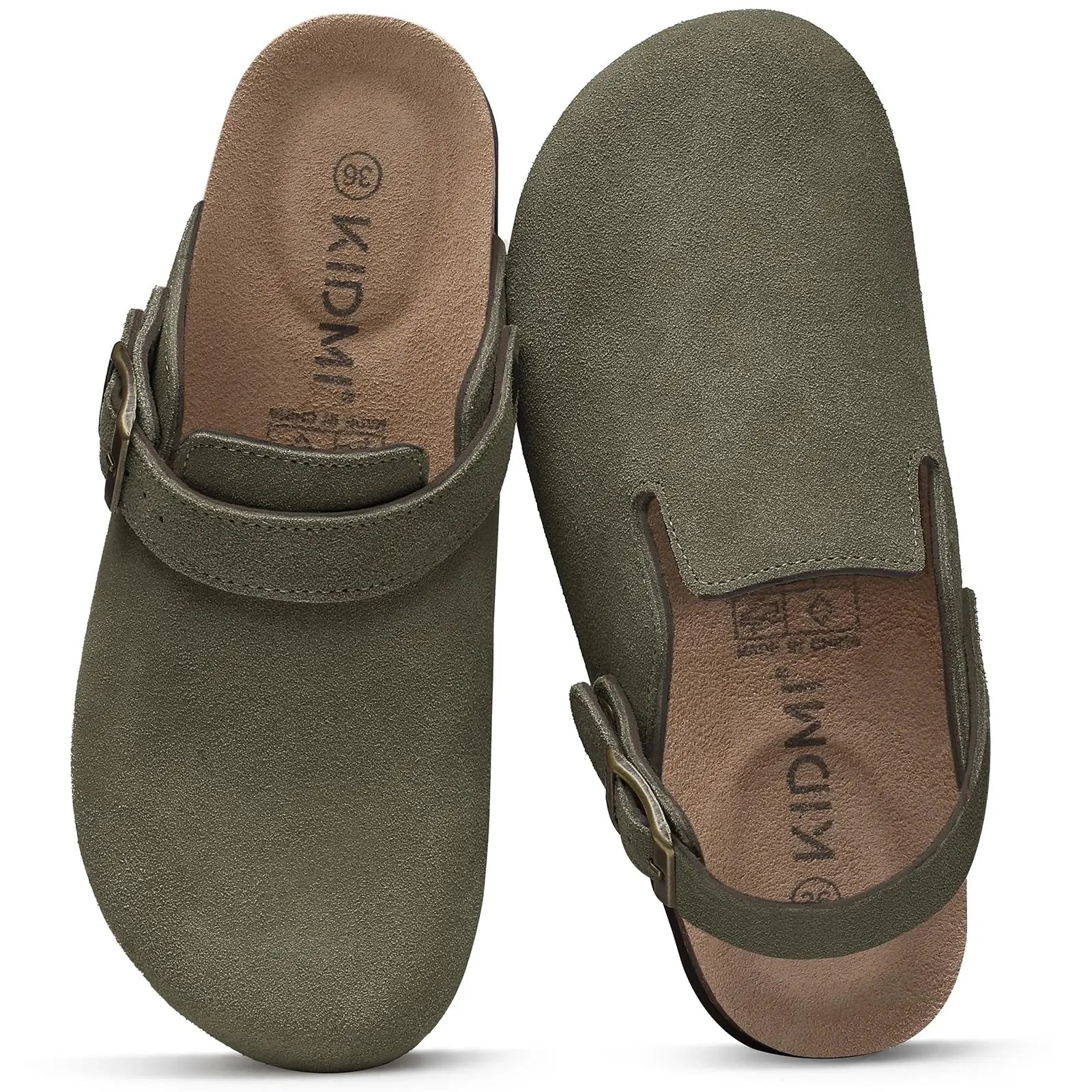 Crestar Women Cow Suede Clogs Cork Footbed Leather Mules Lady Outdoor Comfort Arch Support Potato Shoes With Adjustable Strap