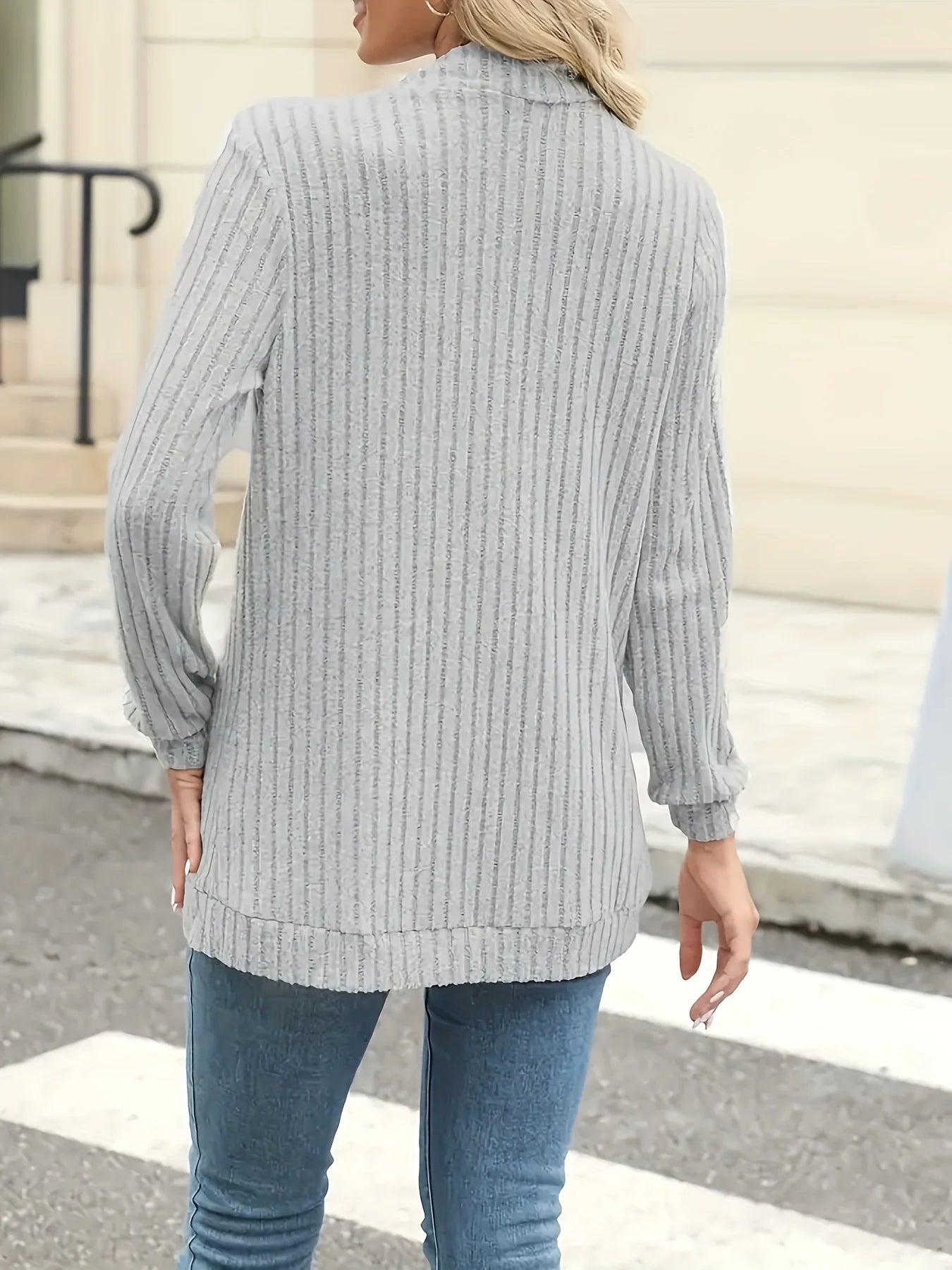 New fashion women's solid color casual pit stripe brushed cardigan jacket