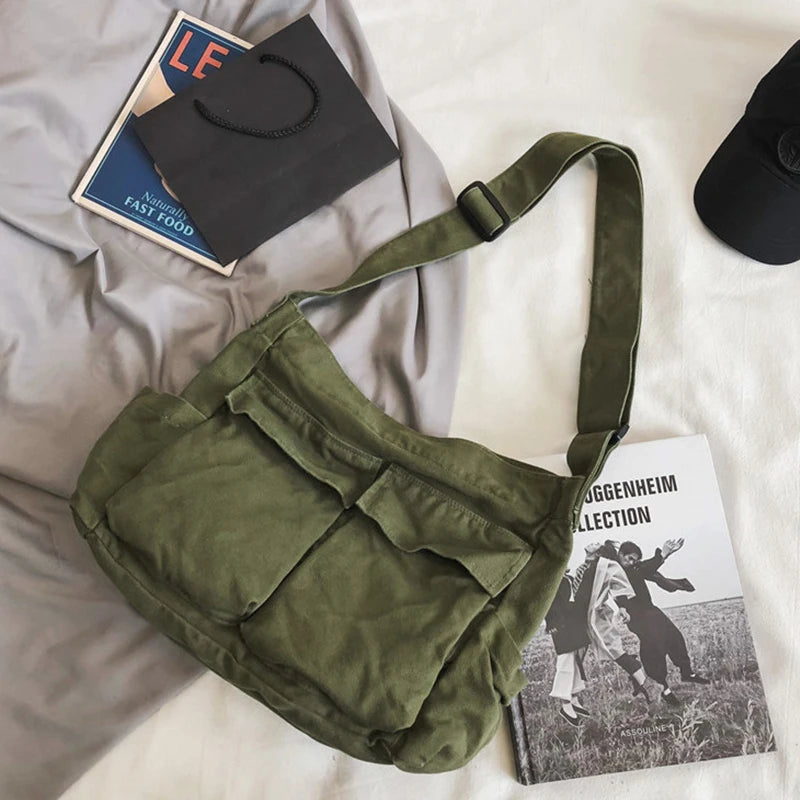 Women Vintage Handbag Canvas Teenager Shoulder Tote Bags Messenger Bags Ladies Casual Handbag Crossbody Purse