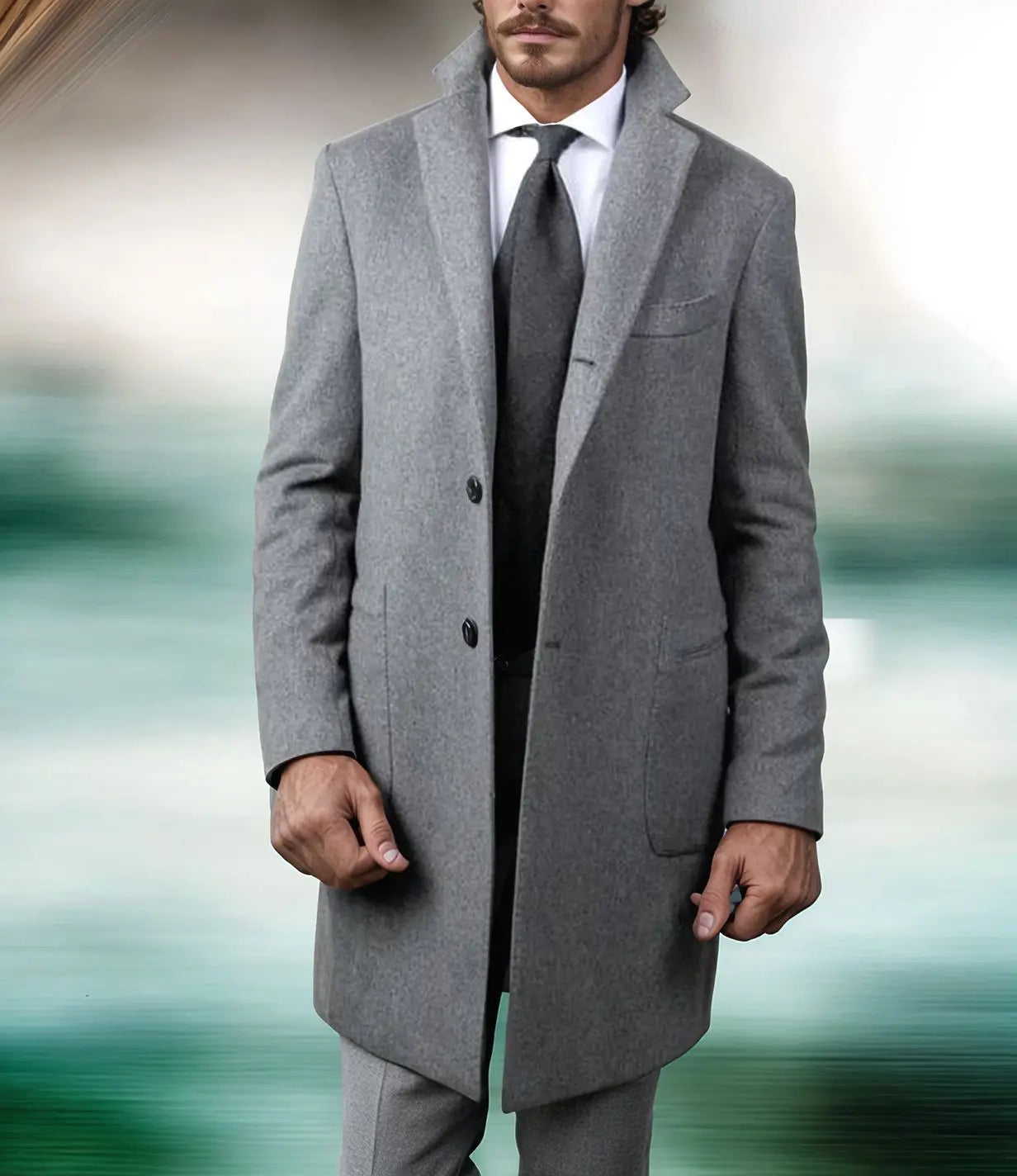 Winter Woolen Coat Men Jacket Elegant Medium and Long Woolen Jacket with Lapel Pockets Slim Solid Color Suit Collar Trench Coat