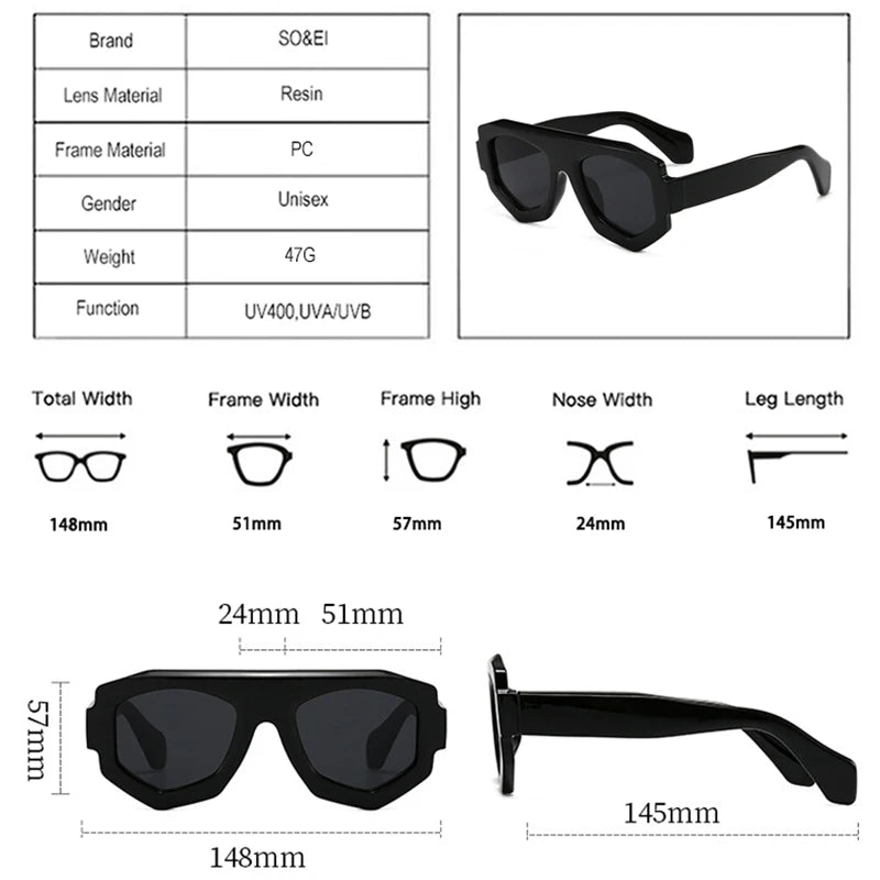 SO&EI Fashion Irregular Square Women Sunglasses Shades UV400 Retro Blue Purple Men Sun Glasses