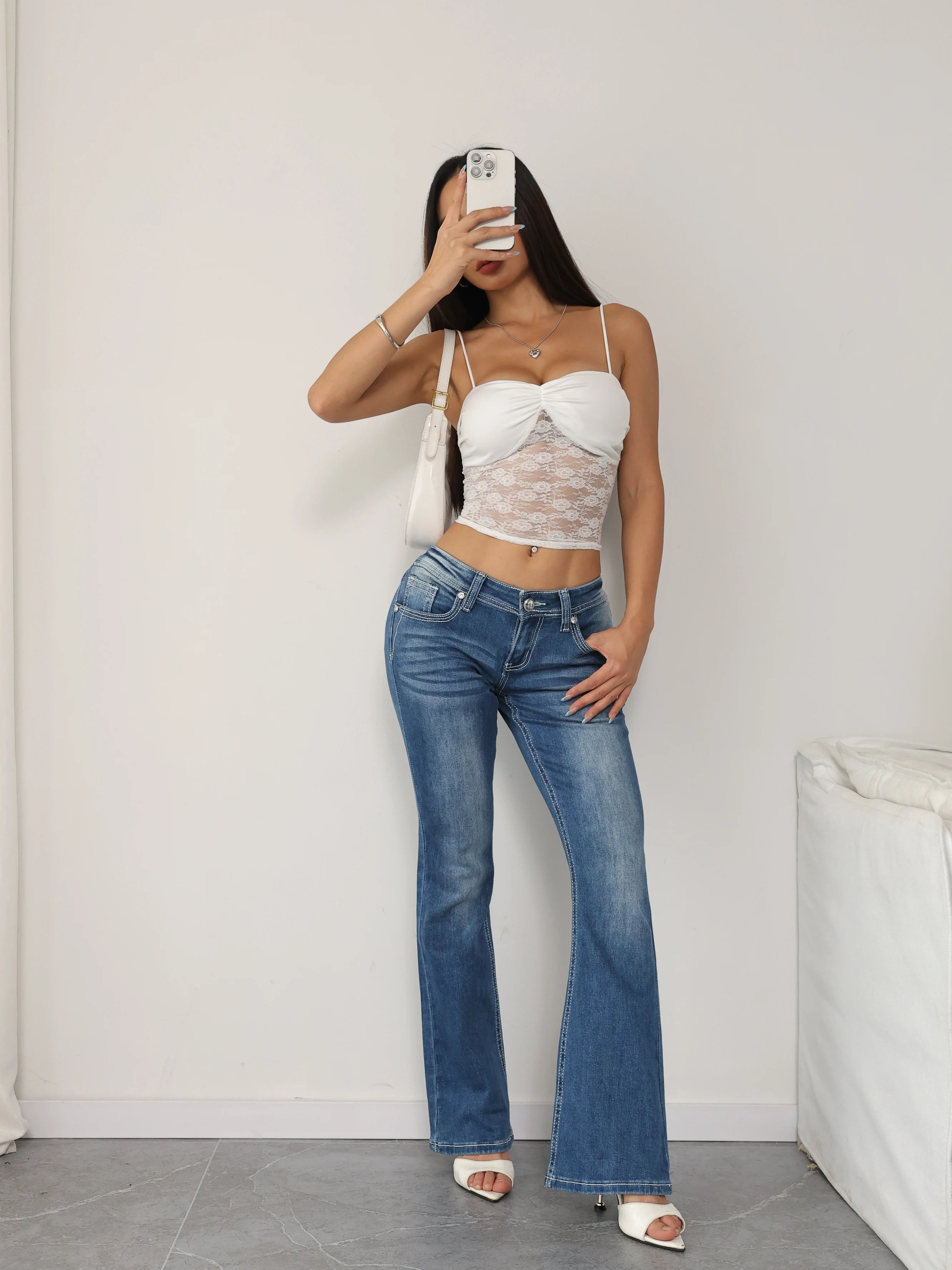 Vintage Straight Leg Jeans Women Cropped High Waist Denim Pants Clothing Casual 90s Streetwear Outfit Elegant Fashion Trousers