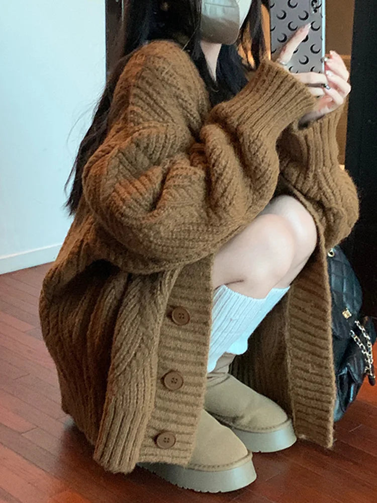 New Fashion Long Sleeve Cardigan Women Sweaters Casual Loose Single Breasted Women Sweater Coat Elegant Knitted Outwear