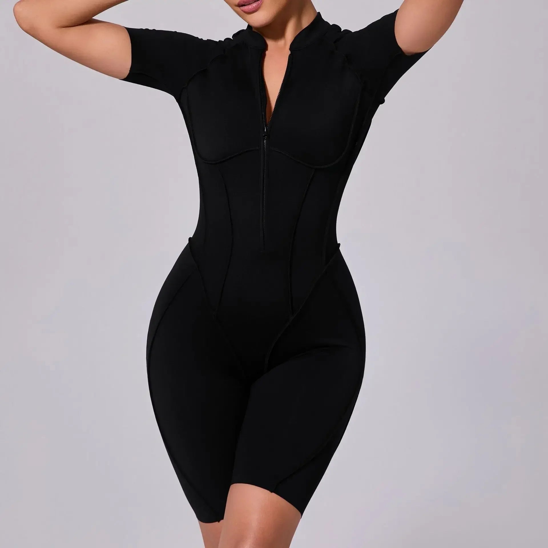Women's Sports Jumpsuit Yoga Fitness Set with zipper & chest cushion Bare Back High elasticity soft fabric Gym workout bodysuit