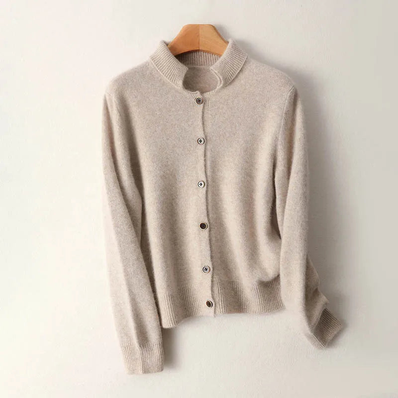 New Autumn And Winter 100% Merino Wool Women's H-neck Cardigan, 2025 Women's Clothing Knitted Korean Style Top YYY-2554