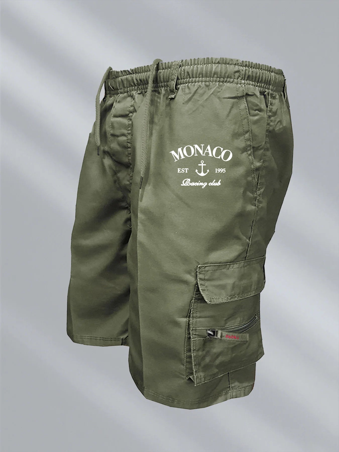 Monaco Flag Printed Cargo Shorts Summer Men's Tactical Shorts Casual Loose Multi-pockets Elastic Waist Work Jogging Short Pants