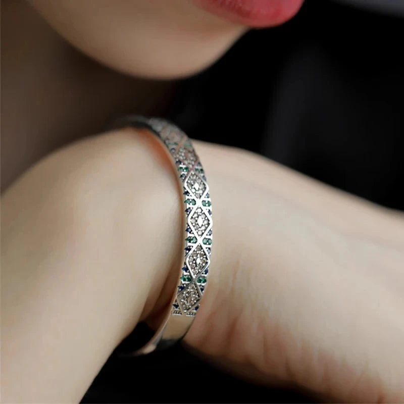 Mewanry Silver Color Sparkling Zircon Bracelet For Women Couples Fashion Vintage Elegant Personality Birthday Jewelry Gifts