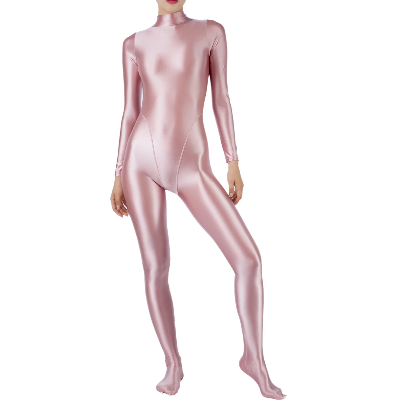 Women Glossy Jumpsuit One Piece Swimsuit Long Sleeve Tights Full Body Bodysuit Workout Fitness Yoga Rash Guard Surfing Swimwear